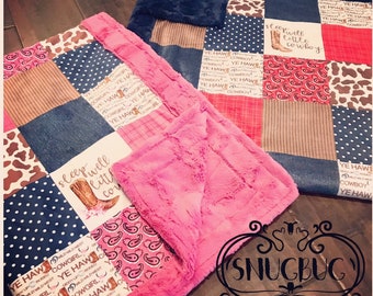 Manta Minky de doble cara con diseño de vaquera y vaquera del oeste