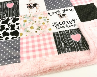 Manta Minky de diseño para bebé y adulto con diseño de vaca de granja