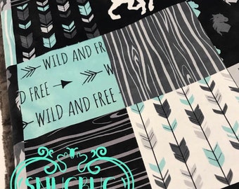 Manta de minky de diseño vaquera de Horse Ranch