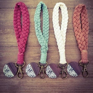 Macrame keychain/wristlet/wood and resin charm/purse charm