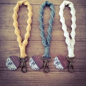 Macrame keychain/wristlet/wood and resin charm/purse charm
