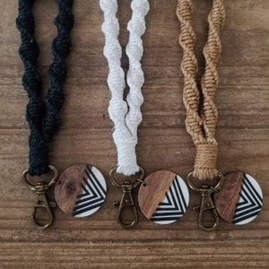 Macrame keychain/wristlet/wood and resin charm/purse charm