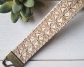 Boho chic keychain wristlet key fob jute braided trim cotton webbing antiqued brass hardware unique gifts