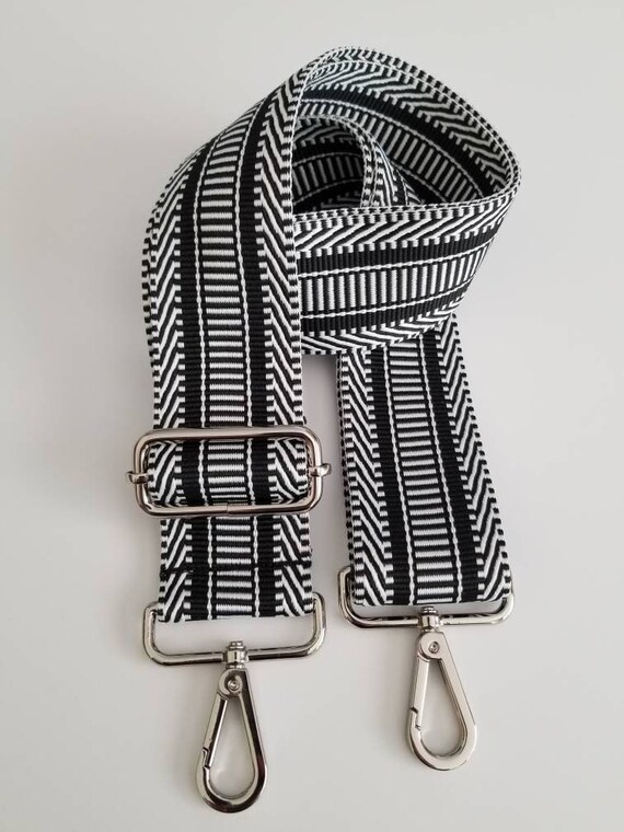 Black and Grey Adjustable Bag Strap 2 wide Crossbody Strap Replacement