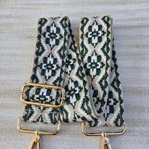 Crossbody boho woven adjustable purse or bag strap, 2 inch wide embroidered webbing