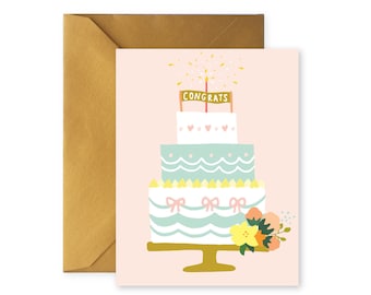 Congrats | Wedding Cake | Greeting Card with Envelope | Wedding & Engagement | A2 Size | Illustration | Blank Inside