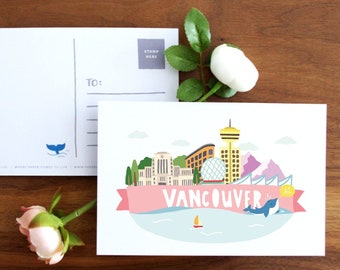 Hi Vancouver Postcard | City Love Collection | Handdrawn Illustration Print | British Columbia, Canada