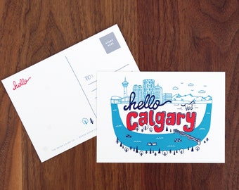 Bonjour carte postale Calgary | Collection Love City | Impression Illustration dessinée à la main | Alberta, Canada