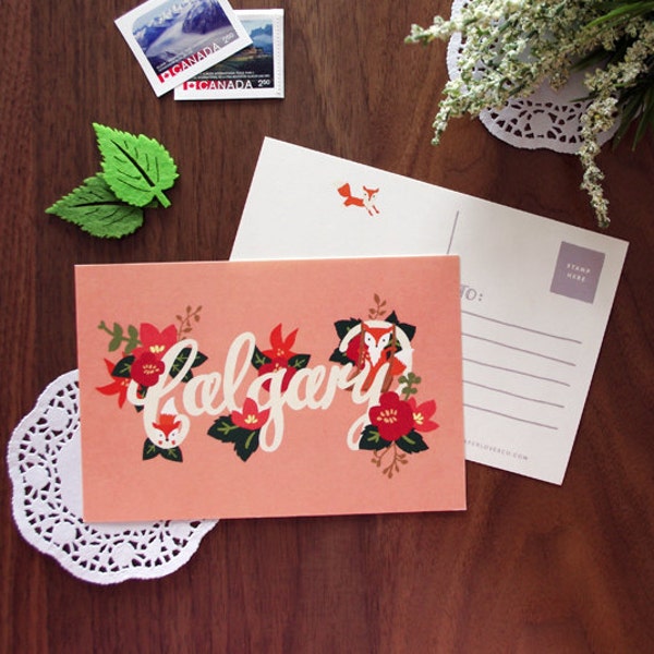 Postal floral de Calgary / Colección City Love / Impresión con ilustración dibujada a mano / Alberta, Canadá