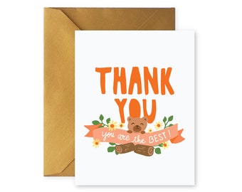 Thank You - You Are The Best | Greeting Card | A2 Size | Illustration | Bear | Blank Inside