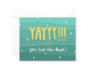 YAY! You Tied The Knot | Greeting Card with Envelope | Wedding & Engagement | A2 Size | Illustration | Blank Inside