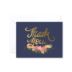 Merci floral | Carte de voeux avec enveloppe | Feuille d’or | A2 Taille | Illustration | Carte de remerciement de mariage | Vierge à l’intérieur