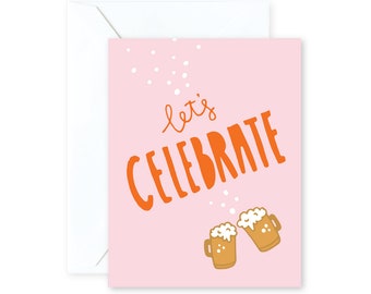 Let's Celebrate Card | Congratulations | Beer Cheers | Greeting Card with Envelope | A2 Size | Illustration | Blank Inside