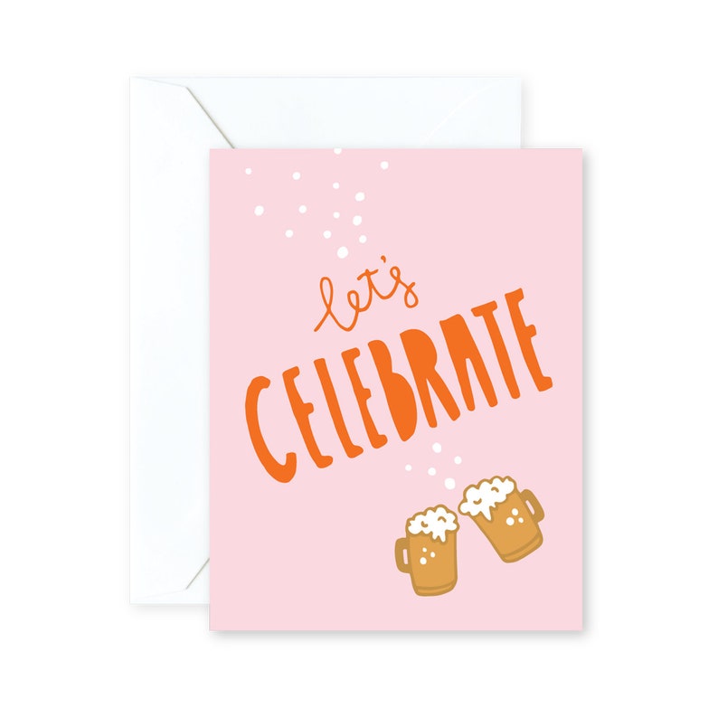 Let's Celebrate Card Congratulations Beer Cheers Greeting Card with Envelope A2 Size Illustration Blank Inside image 1