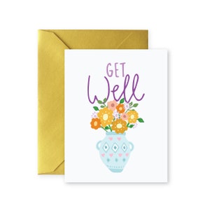 Get bien avec des fleurs carte | Carte de voeux de sympathie tous les jours avec enveloppe | A2 Taille | Illustration | Vierge à l’intérieur