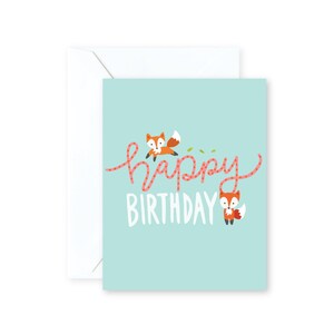Joyeux anniversaire de renard | Carte de voeux avec enveloppe | A2 Taille | Illustration | Vierge à l’intérieur