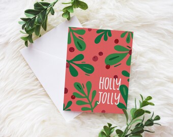 Holly Jolly Christmas Card | Christmas & Holidays | Greeting Card with Envelope | A2 Size | Illustration | Blank Inside