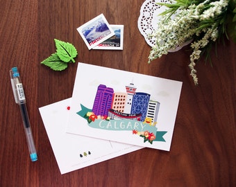 Salutation de Calgary carte postale | Collection Love City | Impression Illustration dessinée à la main | Alberta, Canada