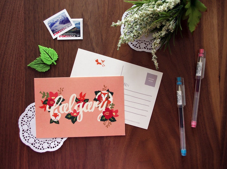 Floral Calgary Postcard City Love Collection Handdrawn Illustration Print Alberta, Canada image 1