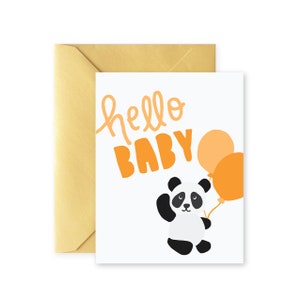 Olá! bebê cartão comemorativo | Amor Panda | Chá de bebê | Parabéns | Cartão com Envelope | Tamanho A2 | Ilustração | Em branco por dentro