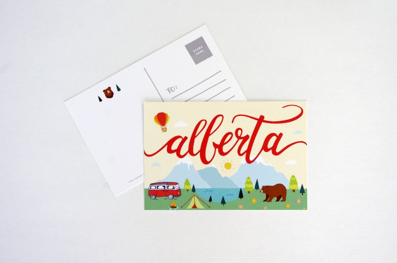 Let's Camp Alberta Postcard Handdrawn Illustration Print Alberta, Canada image 1