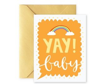 Yay! Baby Card | Congratulations | New Born Baby Shower Expecting | Greeting Card with Envelope | A2 Size | Illustration | Blank Inside