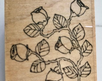 Roses Rubber Stamp Mounted on Wood