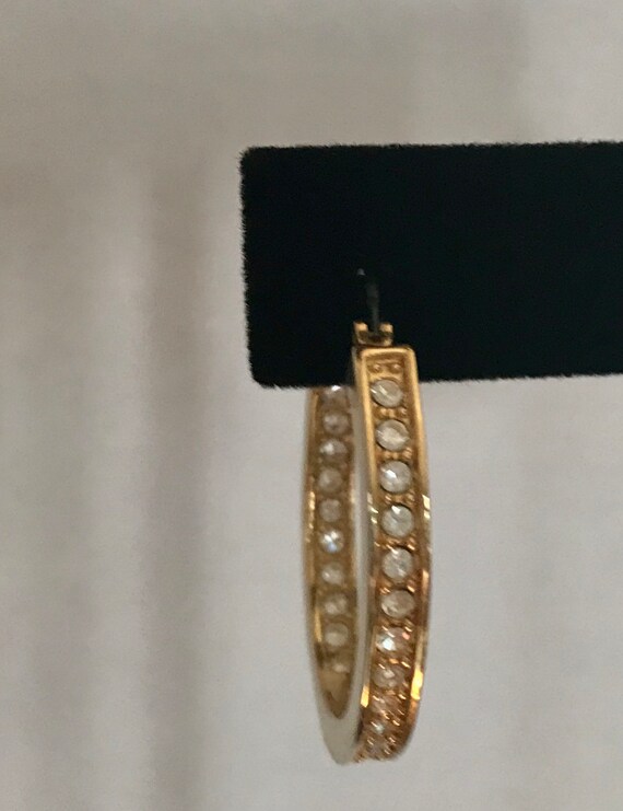 Vintage Avon Gold Tone Hoop Earrings with Rhinest… - image 6