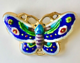 Vintage Enamel Tin Butterfly Moth Pendant