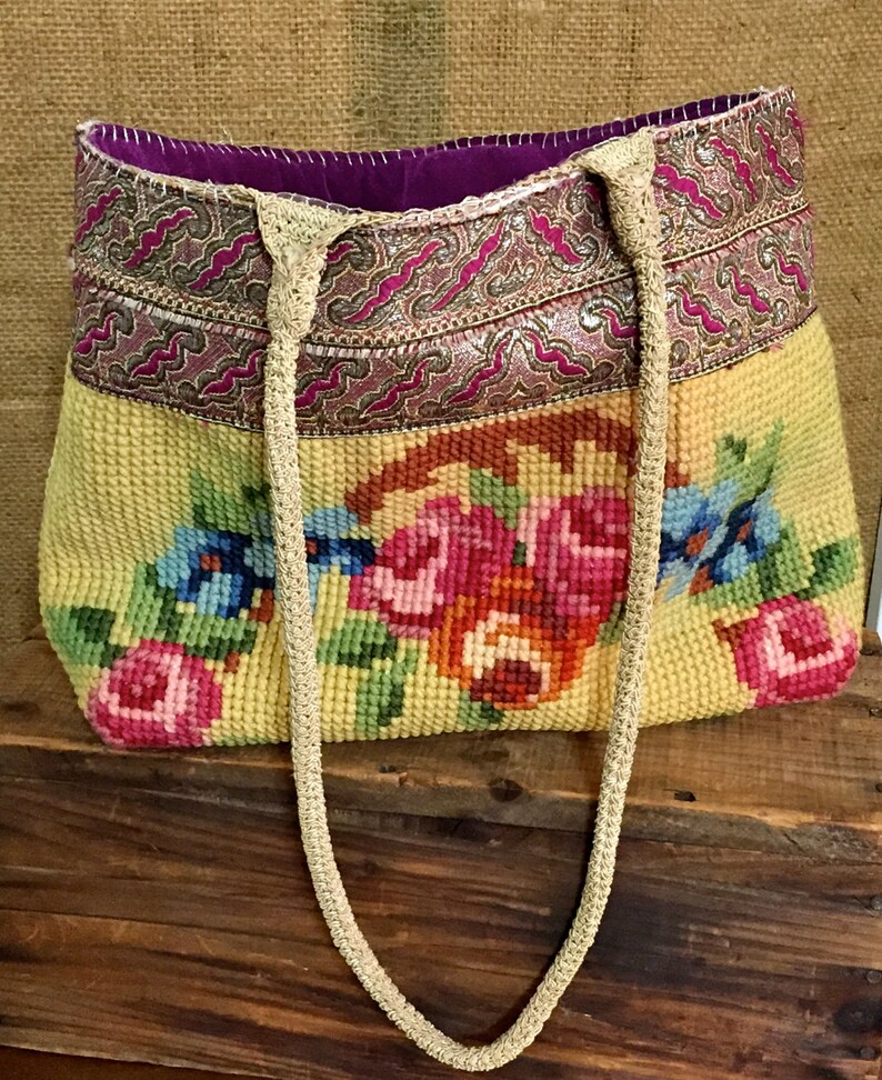 Upcycled Vintage Needlepoint Small Tote Bag | Etsy