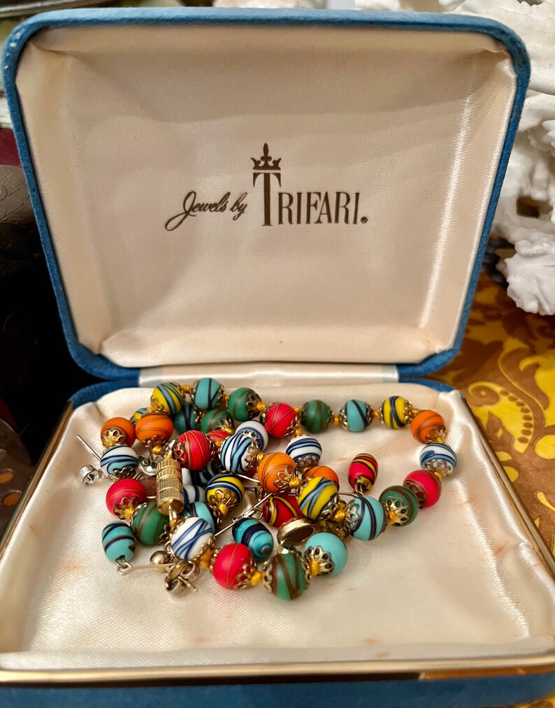 Vintage Trifari Murano Glass Bead Necklace and Earrings Etsy