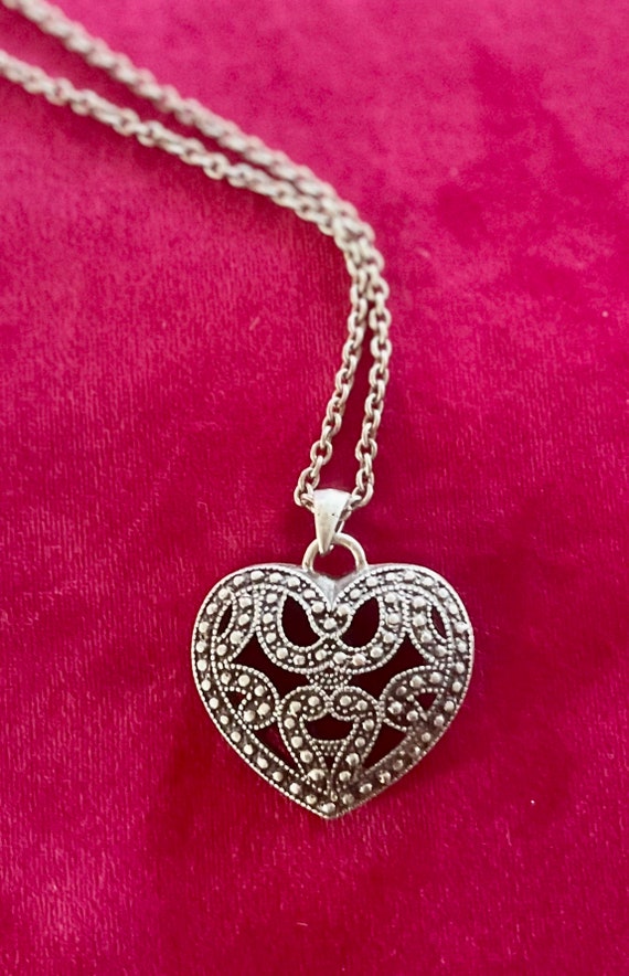 Vintage Marcasite and Silver Plated Heart Necklace