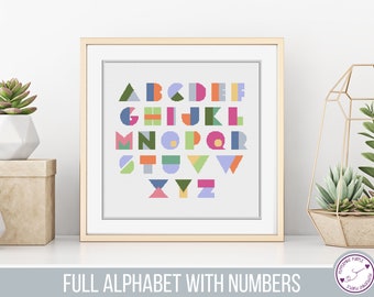 Cross Stitch Geometric Alphabet - Geometric Font Cross Stitch PDF, Plain Alphabet by Peppermint Purple