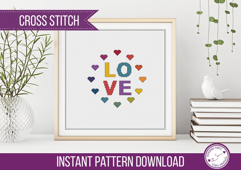 Love Cross Stitch Pattern Instant PDF Love Counted Cross Etsy