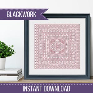 Blackwork Pattern - Study In Red Blackwork by Peppermint Purple