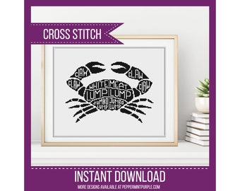 Crab Meat Cuts Cross Stitch Pattern Chart, Kitchen Cross Stitch Pattern -  counted cross stitch Chart by Peppermint Purple