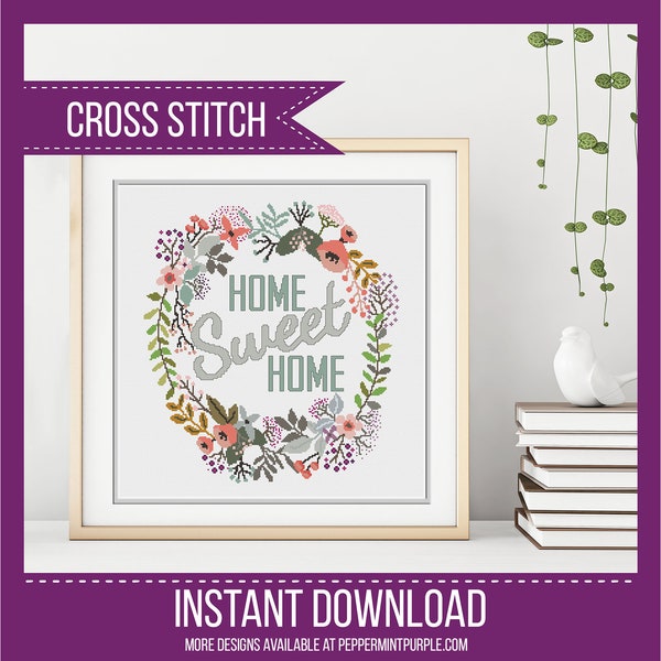 Home Sweet Home Cross Stitch Pattern - Cross Stitch PDF - New Home Gift Cross-Stitch Chart by Peppermint Purple