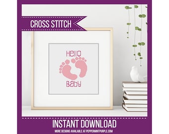 Baby Girl Cross Stitch Pattern, Cross Stitch Chart - Fits in 6" hoop (on 14 count) Baby Cross Stitch by Peppermint Purple