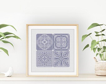 Motif Blackwork - Mini lot de 12 carreaux hollandais par Peppermint Purple