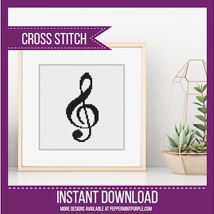 Cross Stitch Pattern - Treble Clef Cross Stitch Chart by Peppermint Purple