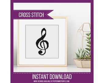 Cross Stitch Pattern - Treble Clef Cross Stitch Chart by Peppermint Purple