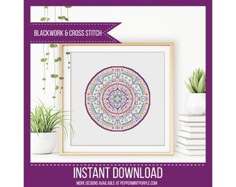 Blackwork Mandala Cross Stitch Pattern, BlackWork Mandala Chart, Blackwork Chart, Blackwork chart chart  by Peppermint