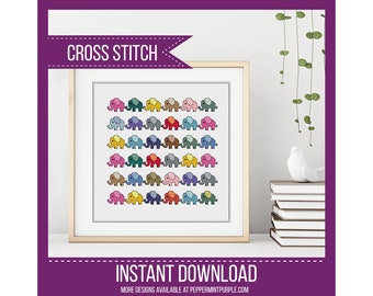 Elephant Cross Stitch Chart, Cross Stitch Pattern, Nursery Baby Elephants counted cross stitch Chart, elephant xstitch chart  by Peppermint