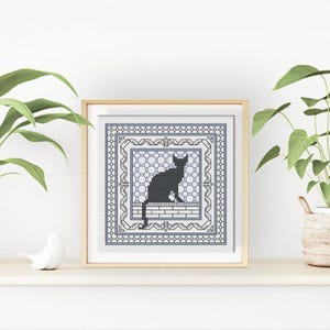 Blackwork & Cross Stitch Pattern - Centre Stage - Cat by Peppermint Purple