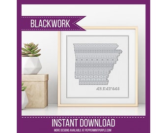 Arkansas Blackwork Pattern, Arkansas Blackwork Chart by Peppermint Purple