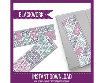 Geometric Bookmarks - Blackwork Bookmark Pattern, Coloured Blackwork Chart  by Peppermint