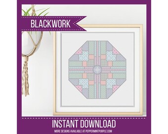 Blackwork Octagon Pattern, Black Work Chart, Blackwork chart  by Peppermint Purple