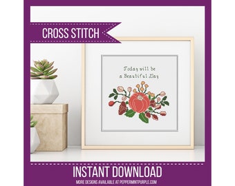 Cross Stitch Flower Pattern, counted cross stitch Chart, Flower Motif  cross stitch pattern by Peppermint Purple