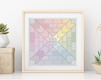 Motif Blackwork - Croix de courtepointe arc-en-ciel par menthe poivrée violet