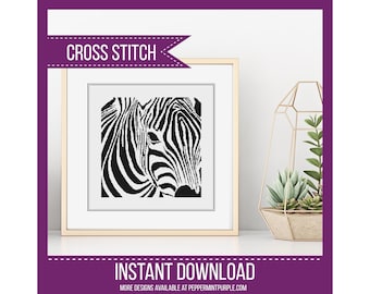 Zebra Cross Stitch Pattern Chart - xstitch chart  -  counted cross stitch Chart by Peppermint Purple